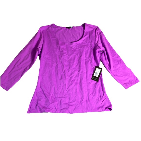 Judy‎ P Scoop Neck Tee 3/4 Sleeve Top Blouse Stretch Pink Womens Medium NWT - Picture 1 of 10